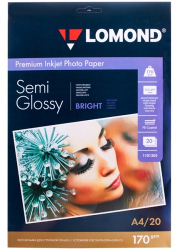 Бумага Lomond 1101305 Premium Semi-Glossy Bright полуглянцевая 170г/м2, A4 20л.